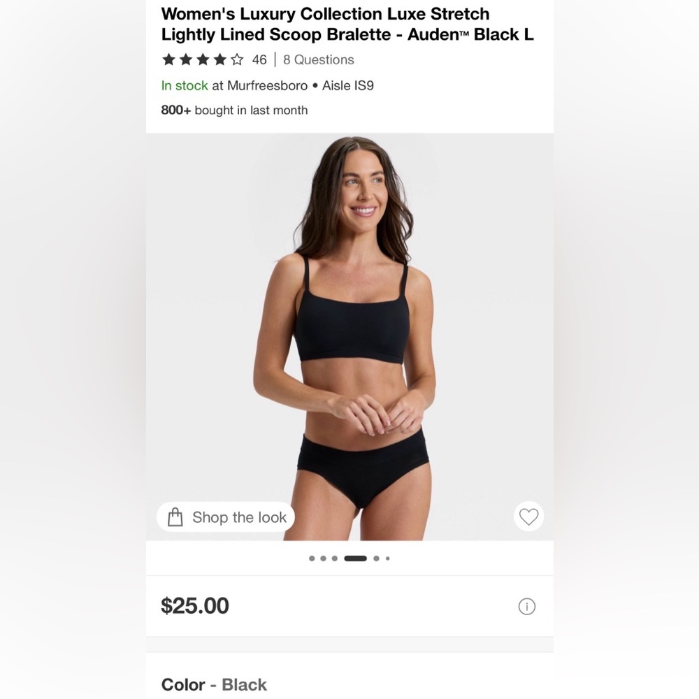 NWT!2Women’s Luxury Collection Lux Stretch Lightly Lined Scoop BrasAuden Black L